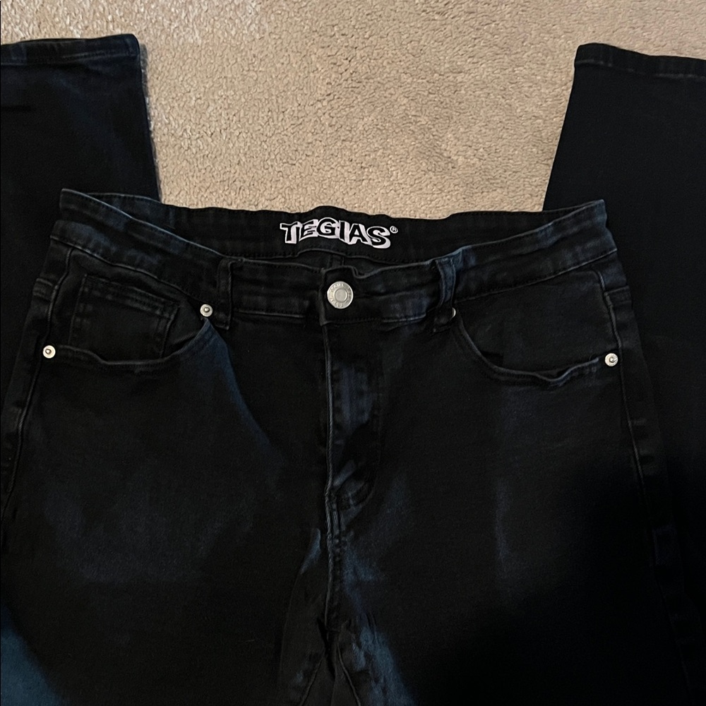 Tegias Men's Black Skinny Stretch Denim Jeans- W36, L32, EUC